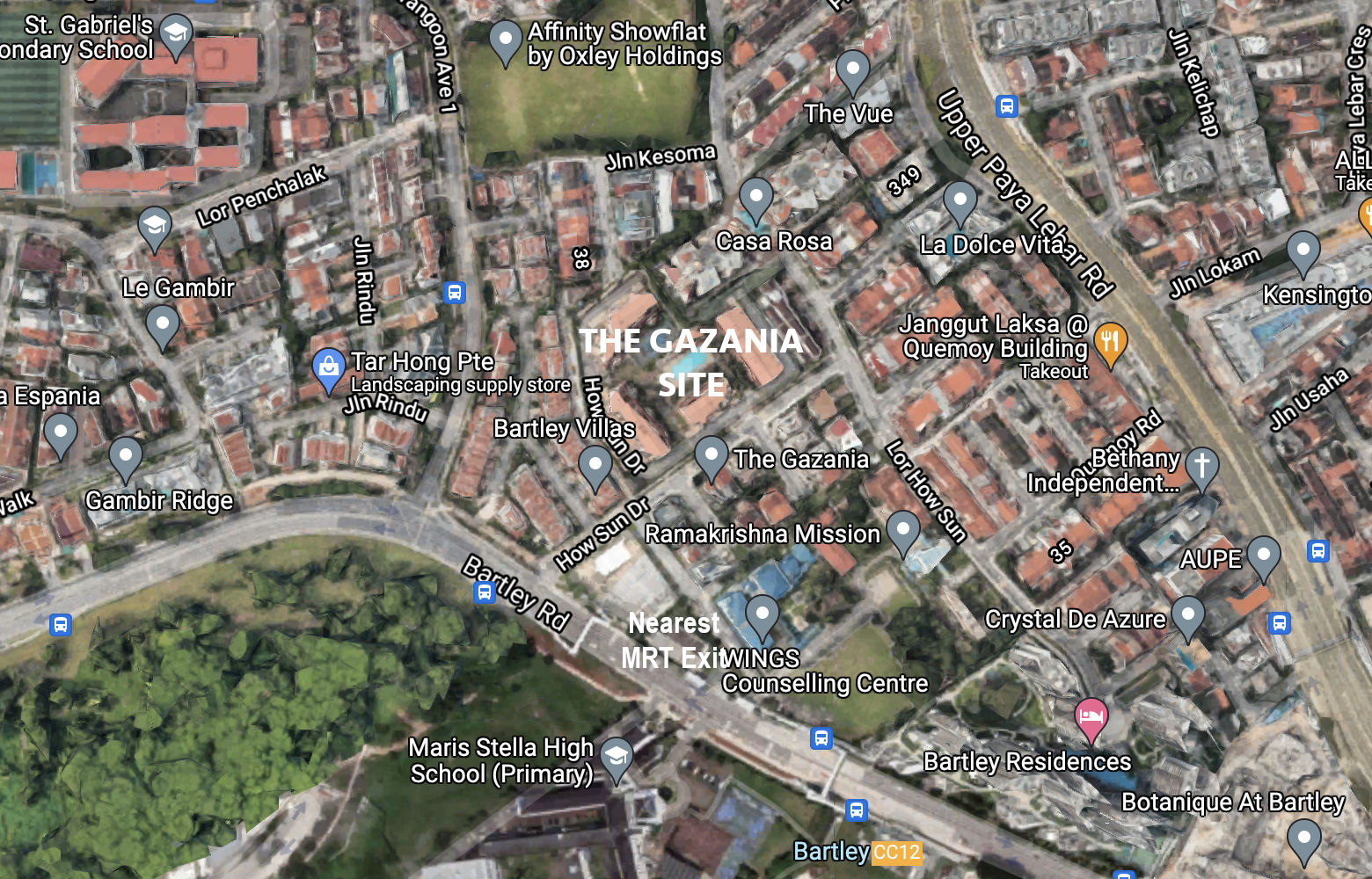 The Gazania Site Location Near Bartley MRT Station . Source: Google Maps