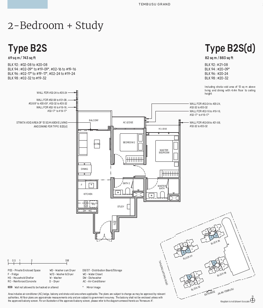 Tembusu Condo Floor Plan . Type B2S 2BR Study