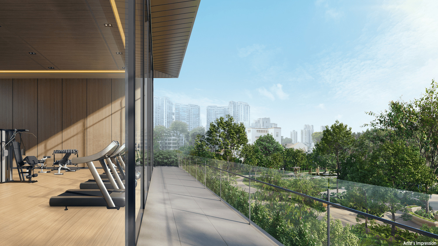 The Emerald Condo Gym Overlooking Park